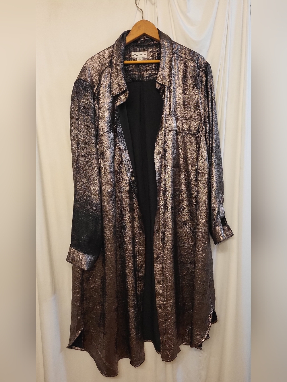 AVA + VIV Metallic Long Shirt Jacket in Bronze